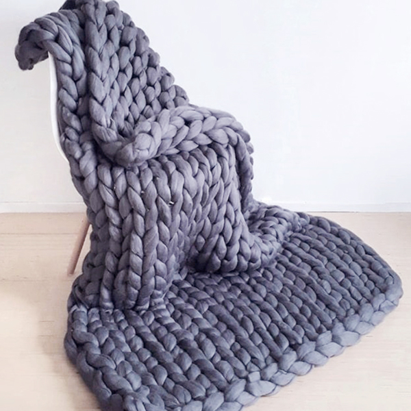 1.2*1.5米，深灰色，粗针织毛毯手工针织 保暖针织毛毯-1