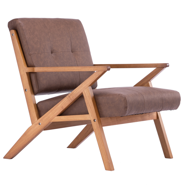 K型扶手单人沙发椅 实木 软包 棕色 室内休闲椅 复古风 N101-43