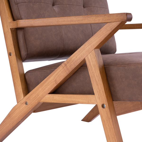 K型扶手单人沙发椅 实木 软包 棕色 室内休闲椅 复古风 N101-56