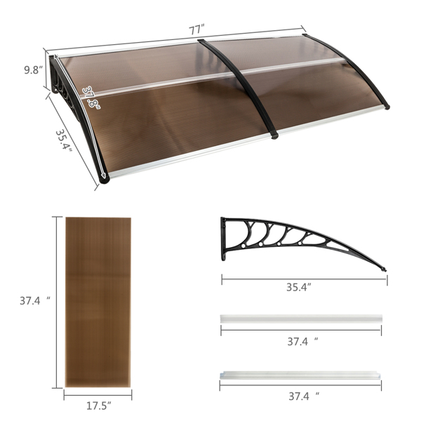 200*96cm 棕色板黑色支架 雨篷 塑料支架 阳光板 前后铝条-13