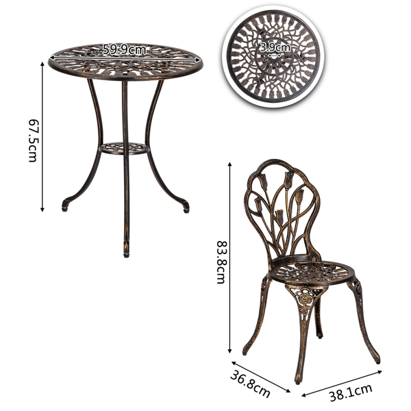OUTVITA 2pcs单人椅和1pc圆桌 郁金香 玫瑰花型 古铜色 铸件套装 铝 铁 欧洲 N001-10