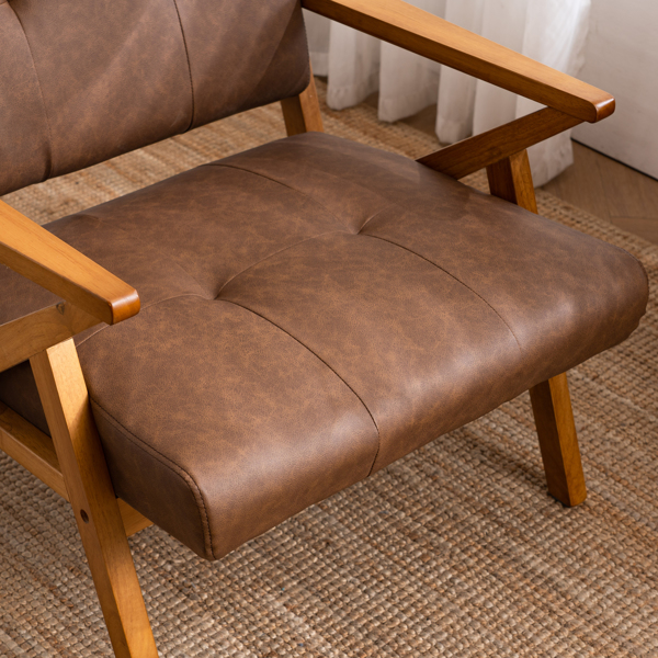 K型扶手单人沙发椅 实木 软包 棕色 室内休闲椅 复古风 N101-13