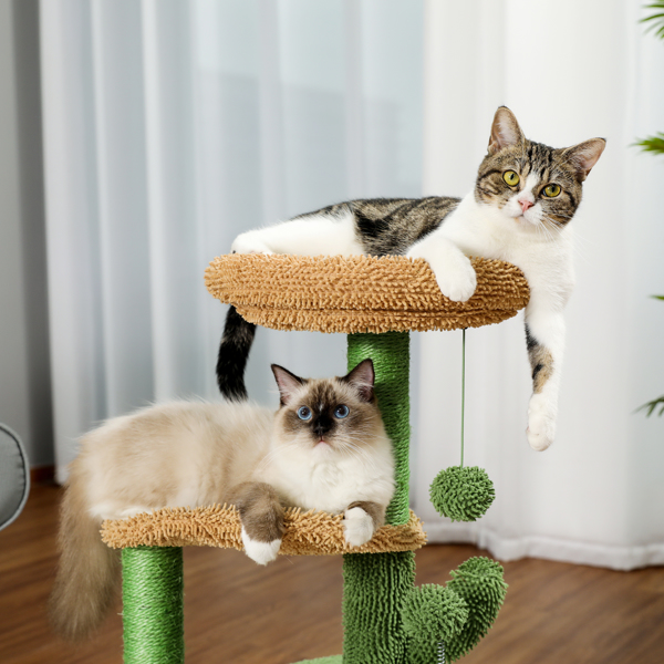 仙人掌系列猫台带有1个舒适的猫窝，宽敞的顶部躺窝，吊床，剑麻猫抓柱和吊球，适合中小型猫锻炼休息-6