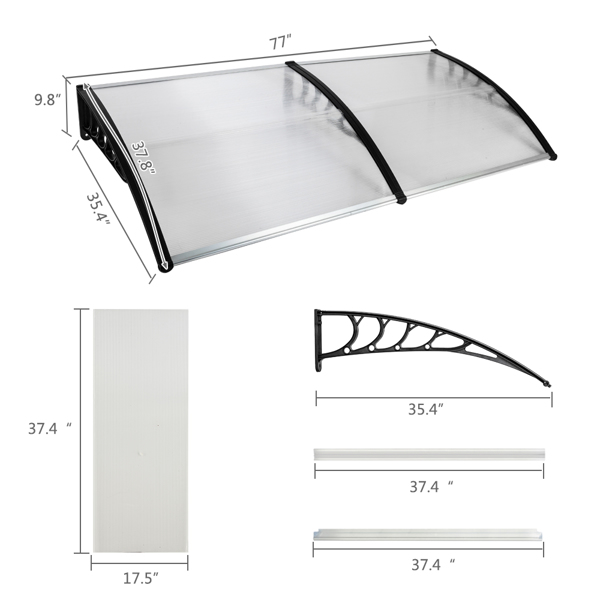 200*96cm 透明板黑色支架 雨篷 塑料支架 阳光板 前后铝条-20