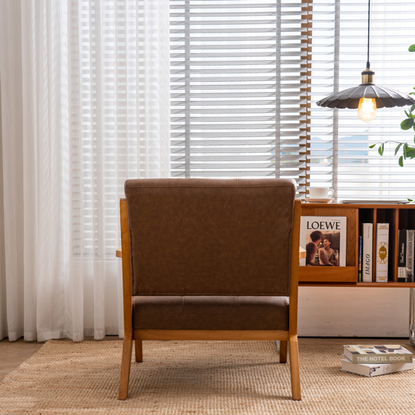 K型扶手单人沙发椅 实木 软包 棕色 室内休闲椅 复古风 N101-24