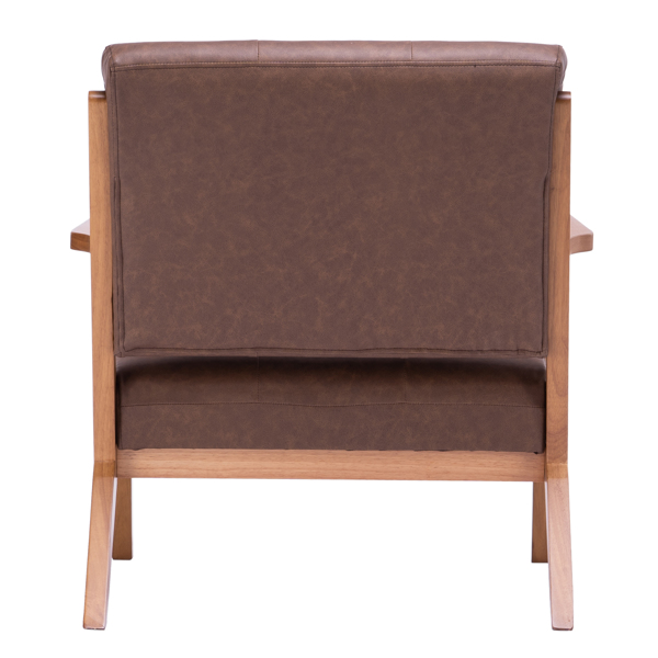 K型扶手单人沙发椅 实木 软包 棕色 室内休闲椅 复古风 N101-42