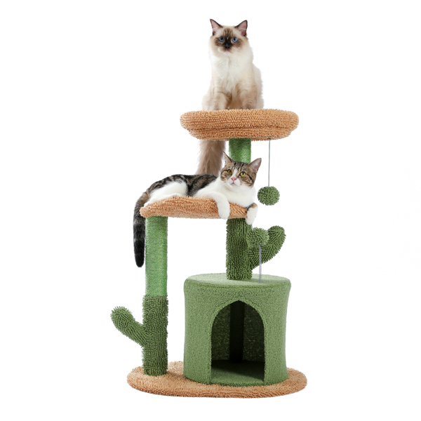 仙人掌系列猫台带有1个舒适的猫窝，宽敞的顶部躺窝，吊床，剑麻猫抓柱和吊球，适合中小型猫锻炼休息-5