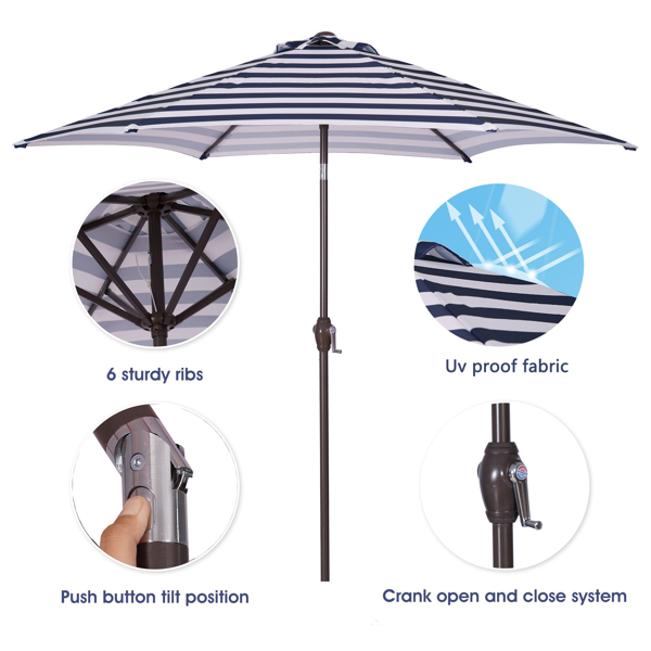 户外8.6英尺市场桌伞遮阳伞太阳伞，带倾斜和曲柄，不包括伞底座(蓝白条纹)-4