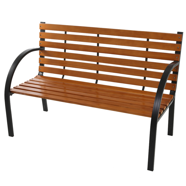48in 黑色扶手 柚木色座板 铁木长椅 欧洲 N001-7