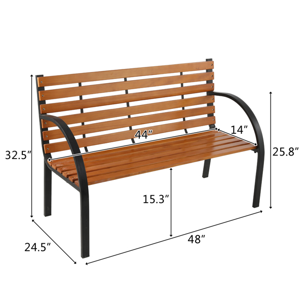 48in 黑色扶手 柚木色座板 铁木长椅 欧洲 N001-9
