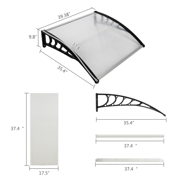 100*96cm 透明板黑色支架 雨篷 塑料支架 阳光板 前后铝条-44