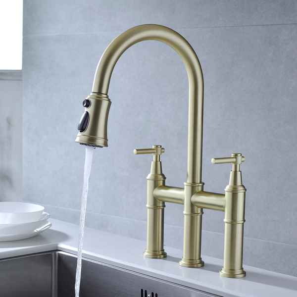 下拉式双把厨房龙头Pull Down Double Handle Kitchen Faucet-7