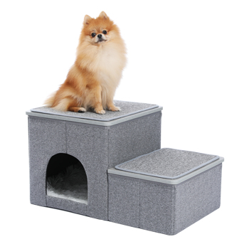 （亚马逊禁售）灰色猫跳台猫窝狗窝可拆洗垫子，可储藏猫狗玩具，可当家具摆放，适合中小型猫狗