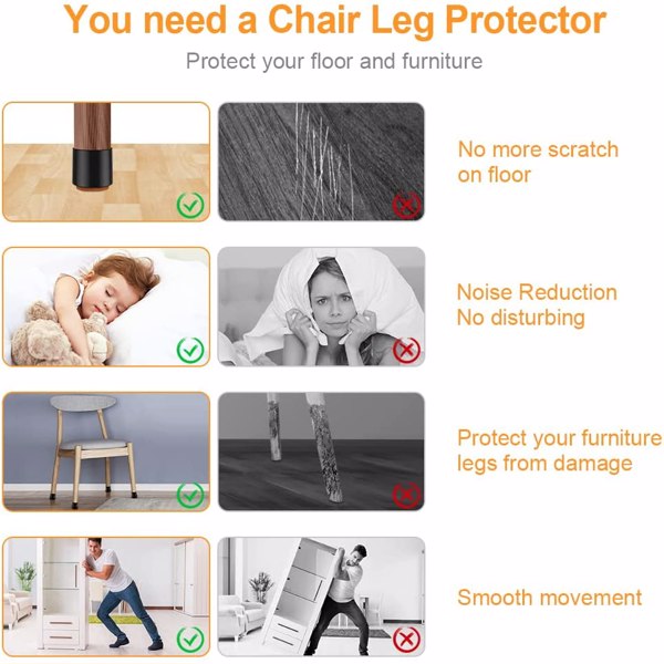 静音硅胶实木椅子脚垫凳子腿保护套加厚耐磨腿套弹力桌椅脚套(毛毡硅胶黑色圆形大号8个&方形大号8个)-5