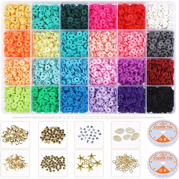 4800 颗粘土珠子，24 种颜色 6 毫米扁圆形珠子聚合物粘土珠子套件-1