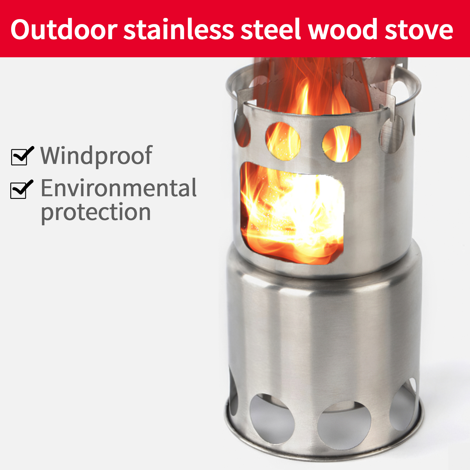 Portable Camping Stove Stainless Steel Detachable Foldable Lightweight Multifunctional Burning Stove Windproof Cooking Pot Set for Outdoor Fishing Hiking