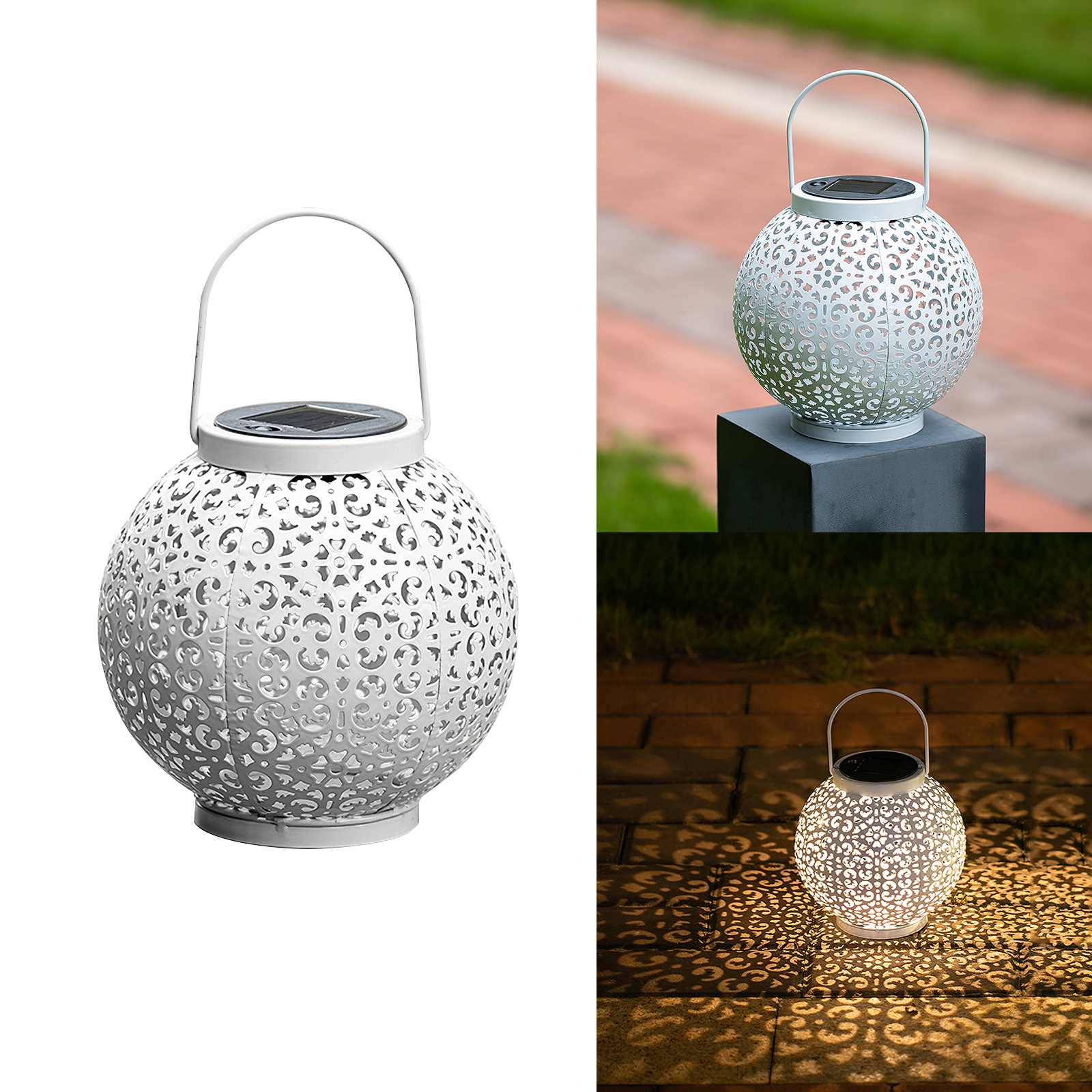  Outdoor Solar Charging Lantern Hollowed Pattern Landscape Lamp Waterproof Hanging Decoration Lamp