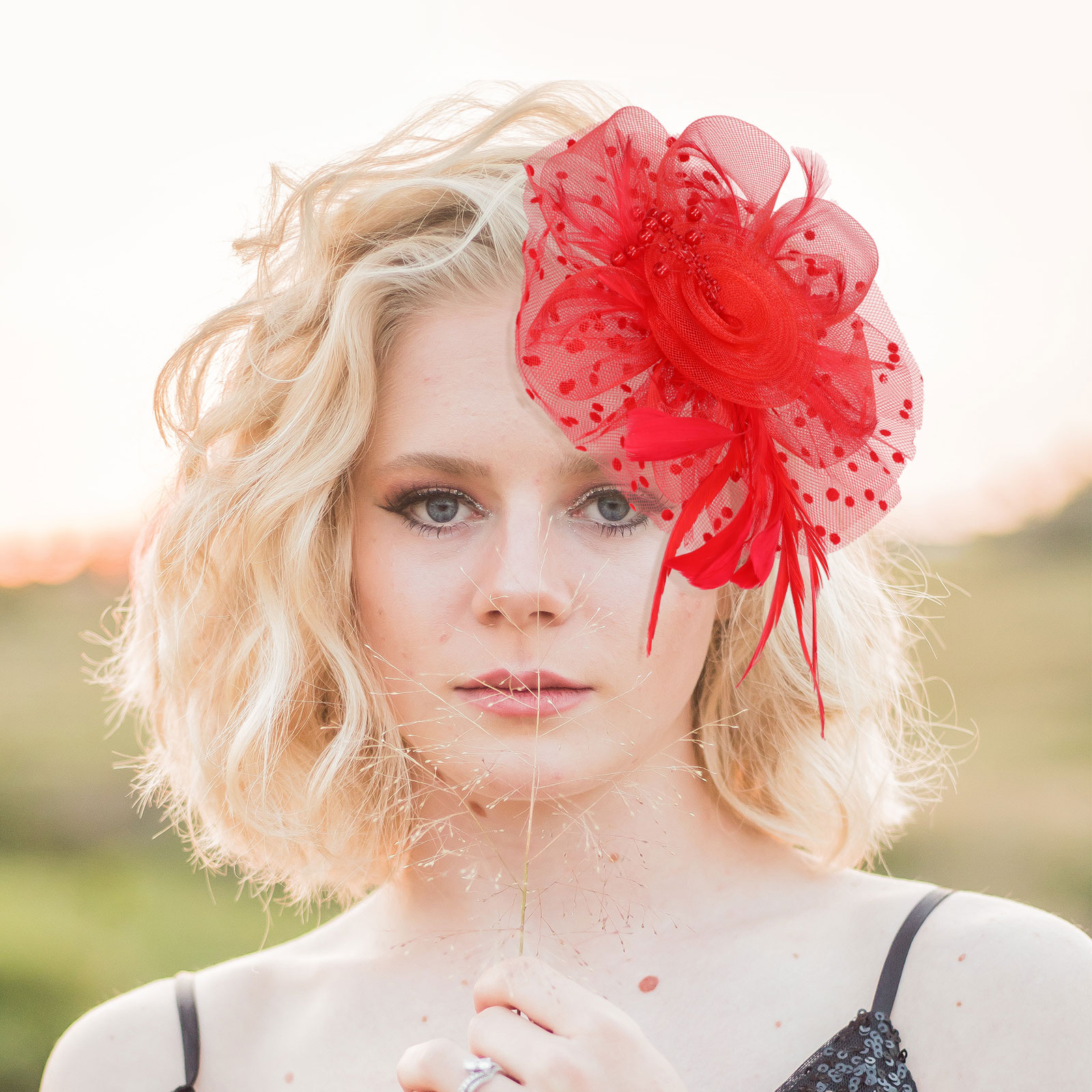 Flower Feather Mesh Hair Hat Fascinator Headband Clip Wedding Royal Ascot Red