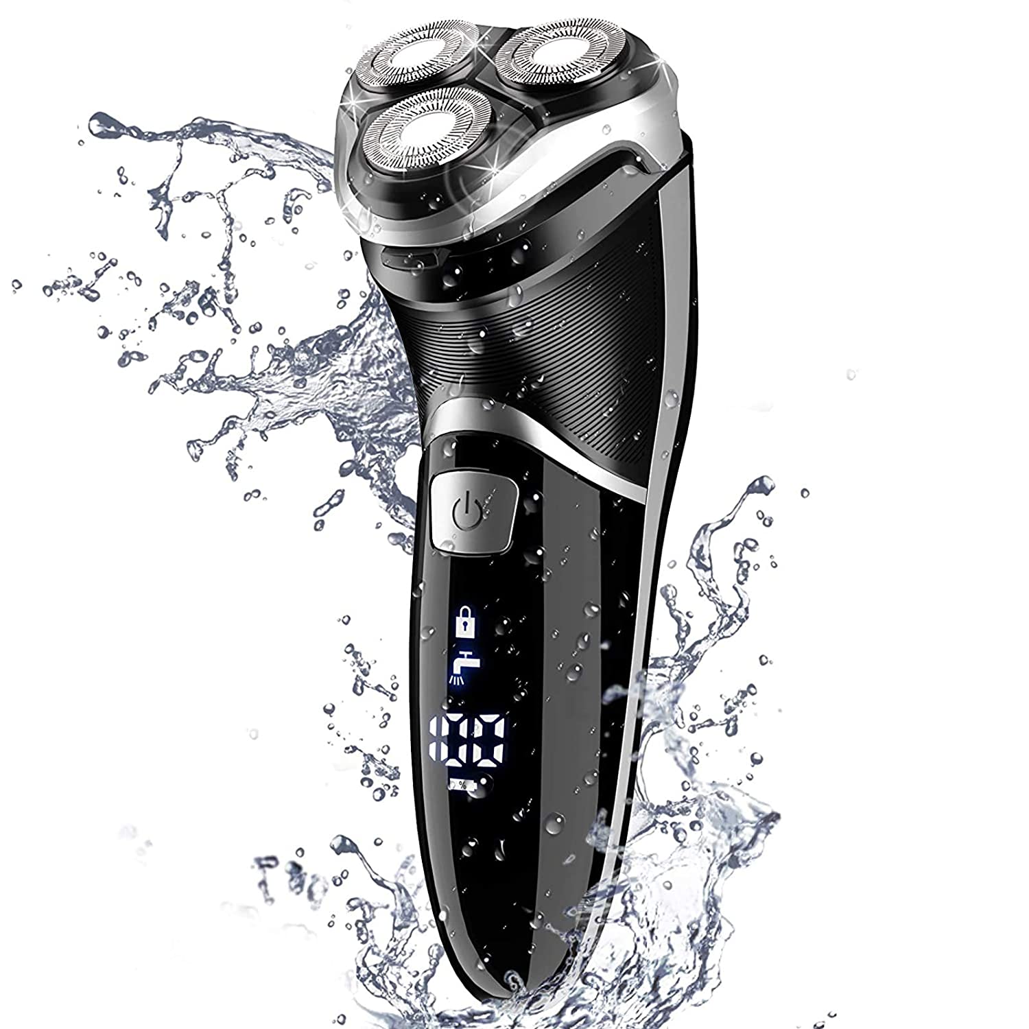 Electric Shaver Razor for Men, MAX-T Quick Rechargeable Wet Dry Rotary Shaver with Pop Up Trimmer and LED Display, IPX7 100% Waterproof （8101 with Adapter Charger）