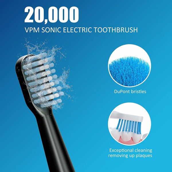 MOCEMTRY Sonic Electric Toothbrush 可充电美白牙刷 3 种清洁模式，防水电动牙刷（黑色）-11