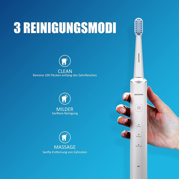 MOCEMTRY Sonic Electric Toothbrush 可充电美白牙刷 3 种清洁模式，防水电动牙刷（白色）-10