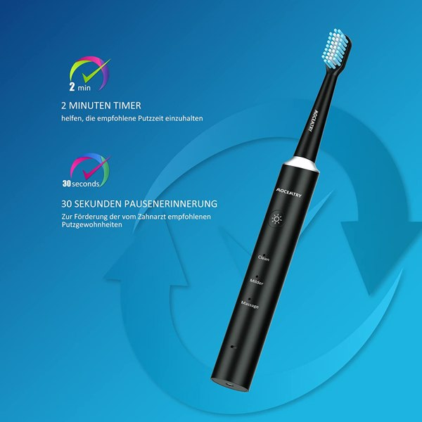 MOCEMTRY Sonic Electric Toothbrush 可充电美白牙刷 3 种清洁模式，防水电动牙刷（黑色）-8