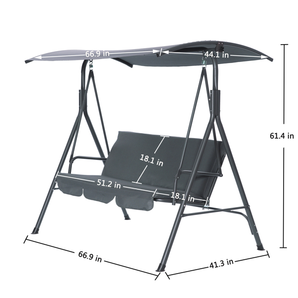 三人户外庭院门廊秋千带坐垫顶棚可调节（灰色）-3