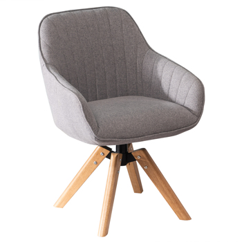 FCH 靠背绗缝竖条 麻布 软包 实木腿 浅灰色 室内休闲椅 简约北欧风格 S101