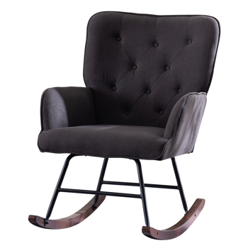FCH 靠背拉点沙发摇椅 法兰绒 软包 实木腿 灰色 室内摇椅 简约北欧风格 S101