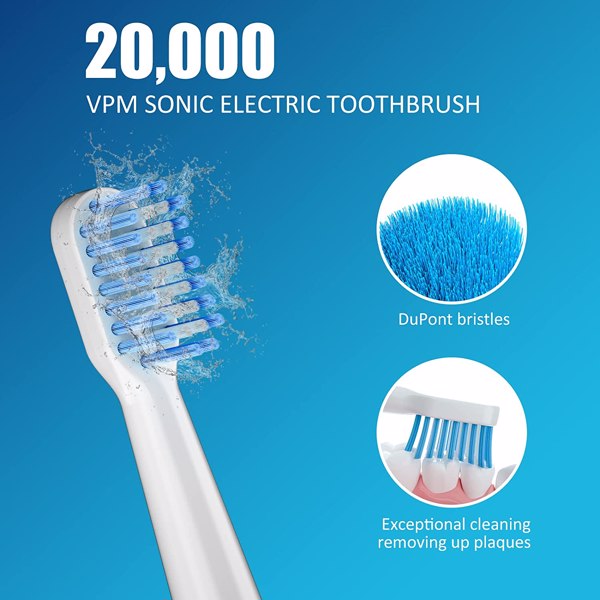 MOCEMTRY Sonic Electric Toothbrush 可充电美白牙刷 3 种清洁模式，防水电动牙刷（白色）-12