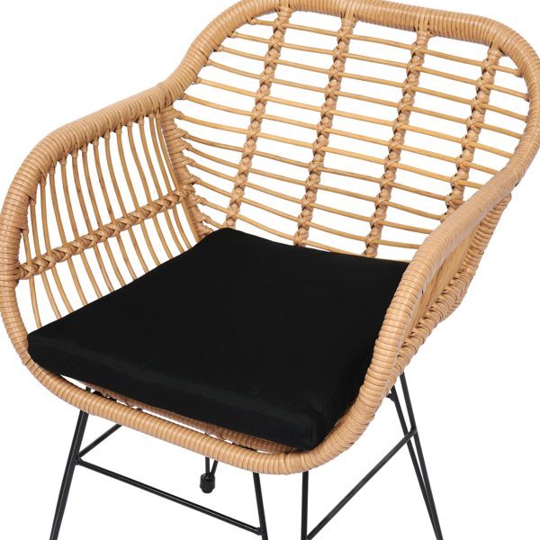 2pcs单人椅和1pc圆形茶几 稀编 黄色圆管 黑色坐垫 编藤三件套 PE 铁框架 150kg 欧洲 S001-24