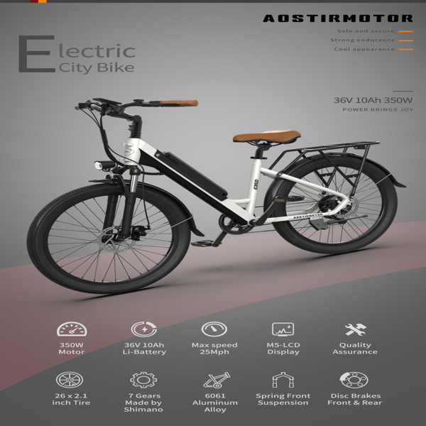 AOSTIRMOTOR 26" 轮胎 350W 电动自行车 36V 10AH 可拆卸锂电池 for Adults Girls G350 New Model -5