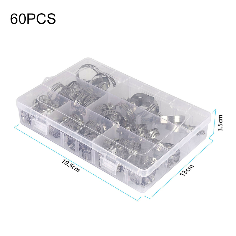 60PCS Stainless Steel Hose Clamps Combination Clamps with Assortment box Hose Clamps Set