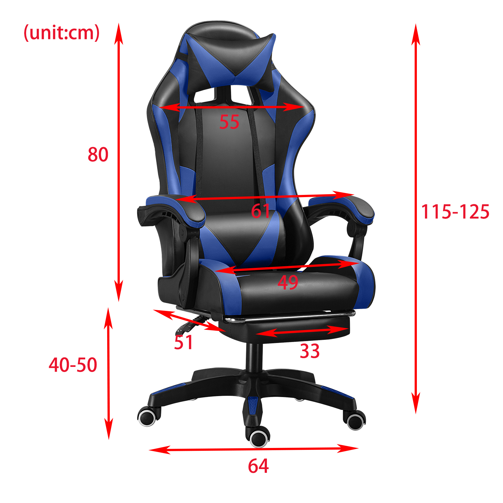 PU Gaming Chair Adjustable Backrest Height High Back w Footrest