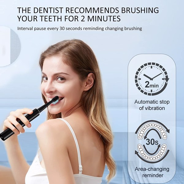 MOCEMTRY Sonic Electric Toothbrush 可充电美白牙刷 3 种清洁模式，防水电动牙刷（黑色）-5