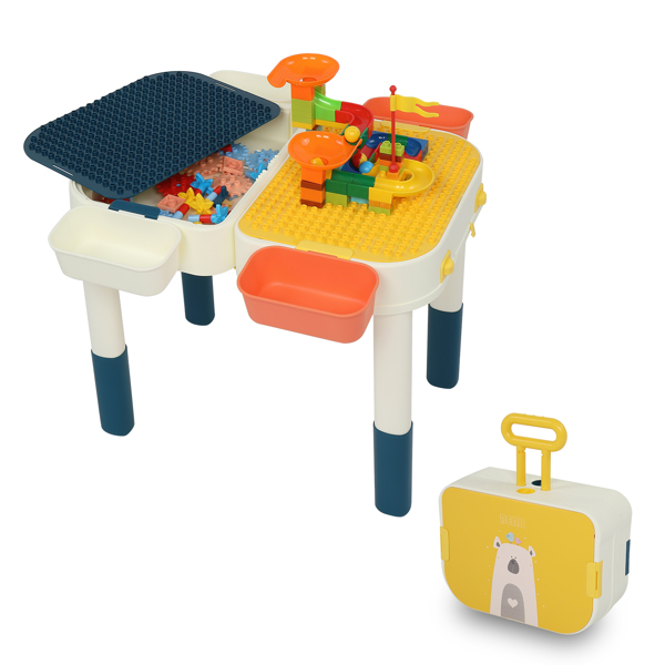 LALAHO 塑料款 可折叠 配积木 蓝/黄色 积木桌-1