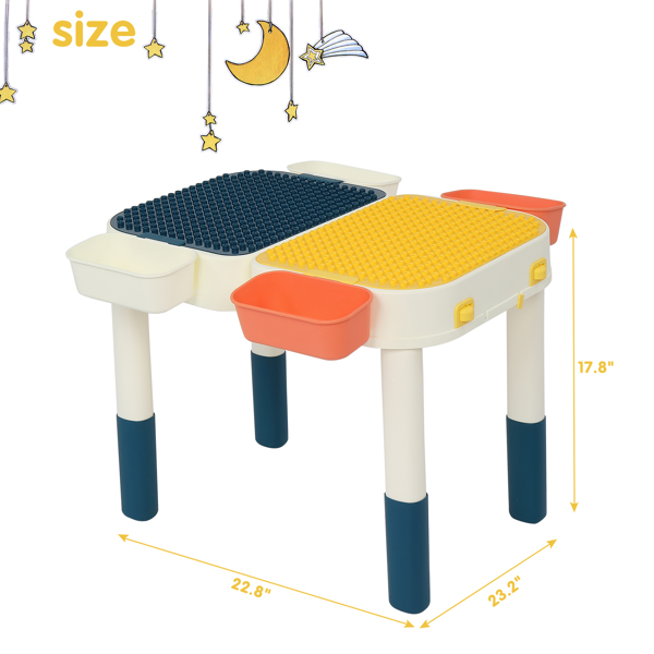 LALAHO 塑料款 可折叠 配积木 蓝/黄色 积木桌-11