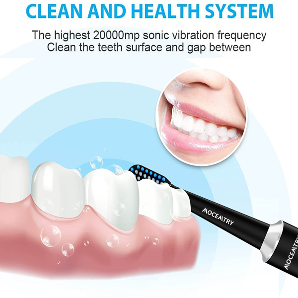 MOCEMTRY Sonic Electric Toothbrush 可充电美白牙刷 3 种清洁模式，防水电动牙刷（黑色）-4