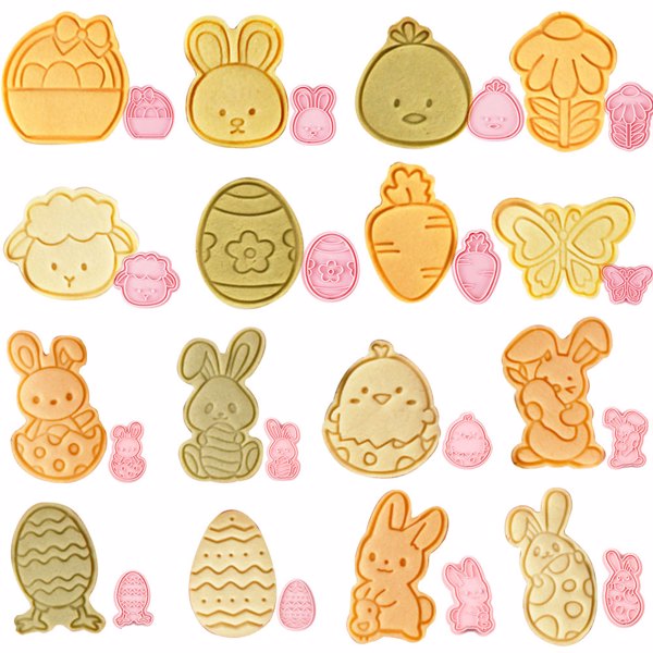 16 PCS Easter Cookie Cutter for Baking, Shapes of Easter Eggs, Rabbit, Basket, Chick, Butterflies, Holiday Cookie Cutter for Kids-1