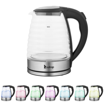 英规 HD-1858L 1.8L 电水壶 220.00V 2000.00W 带波浪壶身 带内钢盖 高硼硅玻璃 带七彩灯