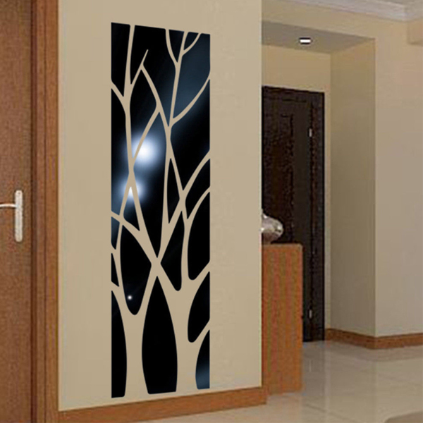 3D亚克力立体镜面装饰墙贴 树形100x28CM（一板装）黑色