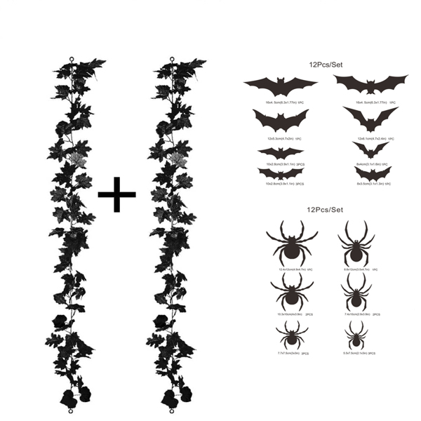 万圣节装饰 双枫藤条 纯黑色*2+蝙蝠+蜘蛛24只装-1