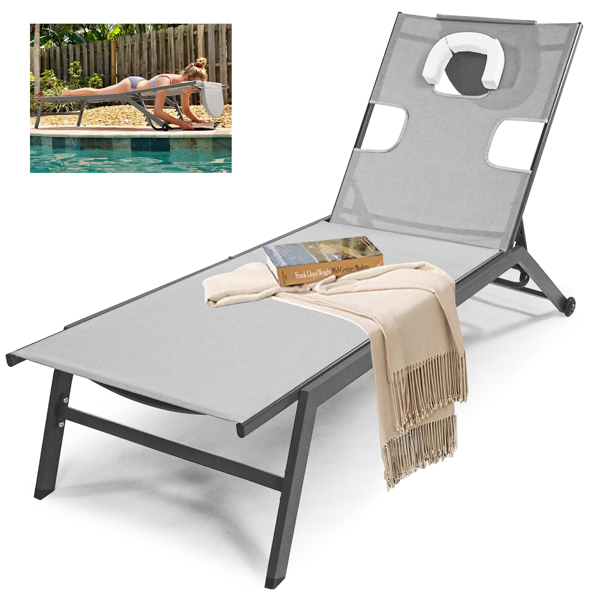 带可调节靠背和轮子的花园太阳椅，户外躺椅，用于庭院花园露营海滩休闲的户外太阳床-2