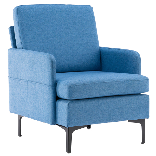 方形  实木框架窄扶手 铁脚 麻布 蓝色 室内休闲椅 N101-4