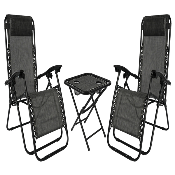 灰色折叠躺椅零重力花园椅2件套，重型纺织品太阳椅，带折叠桌和可调节头枕--花园露台露营用户外花园椅 -7