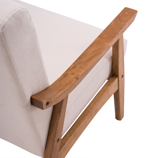 简约单人沙发椅 实木 软包 米白色 室内休闲椅 复古风 N101-18