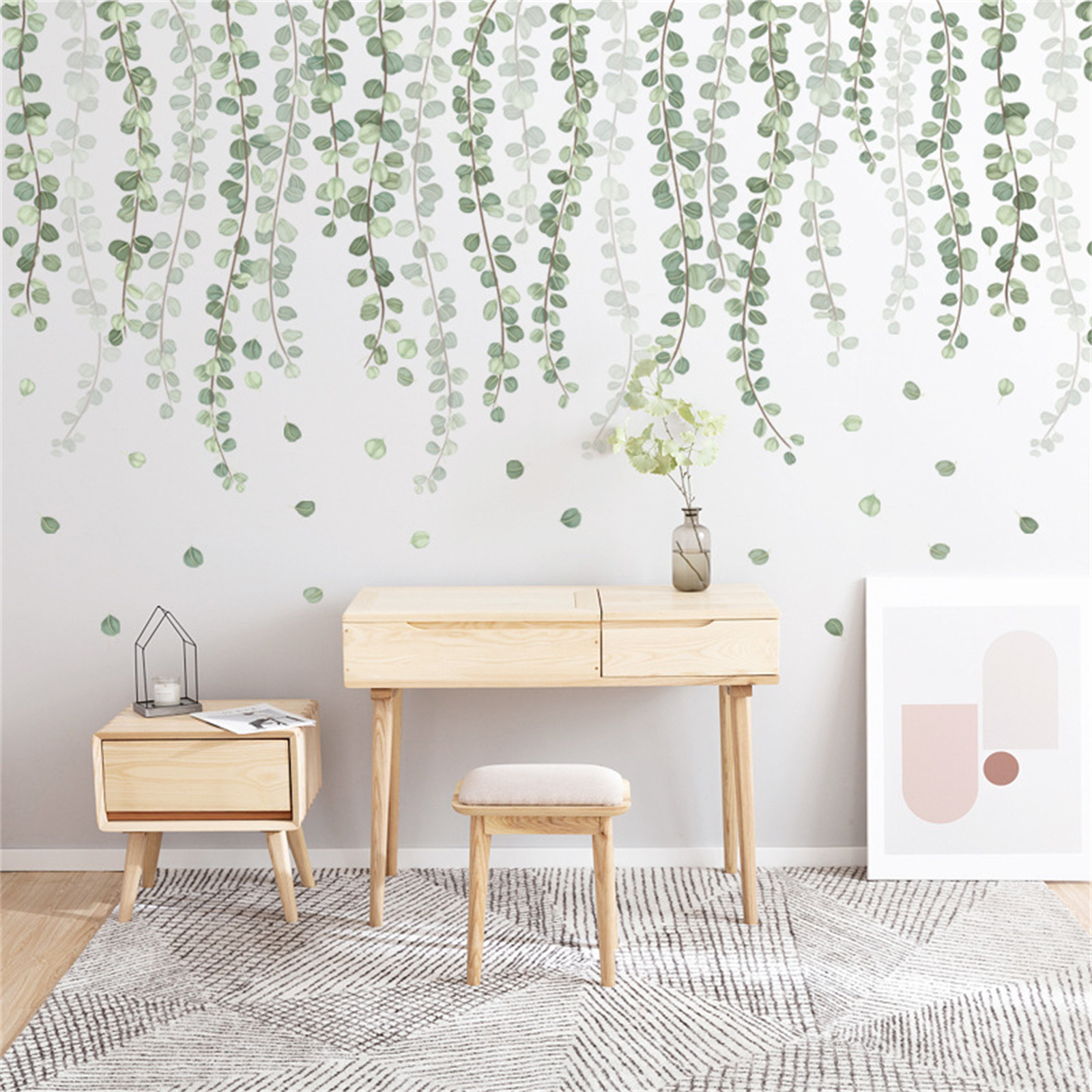 Nordic Minimalist Wall Stickers Small Fresh Green Leaf Skirting Top Corner Line Plant Self-adhesive Paper Wall Wallpaper