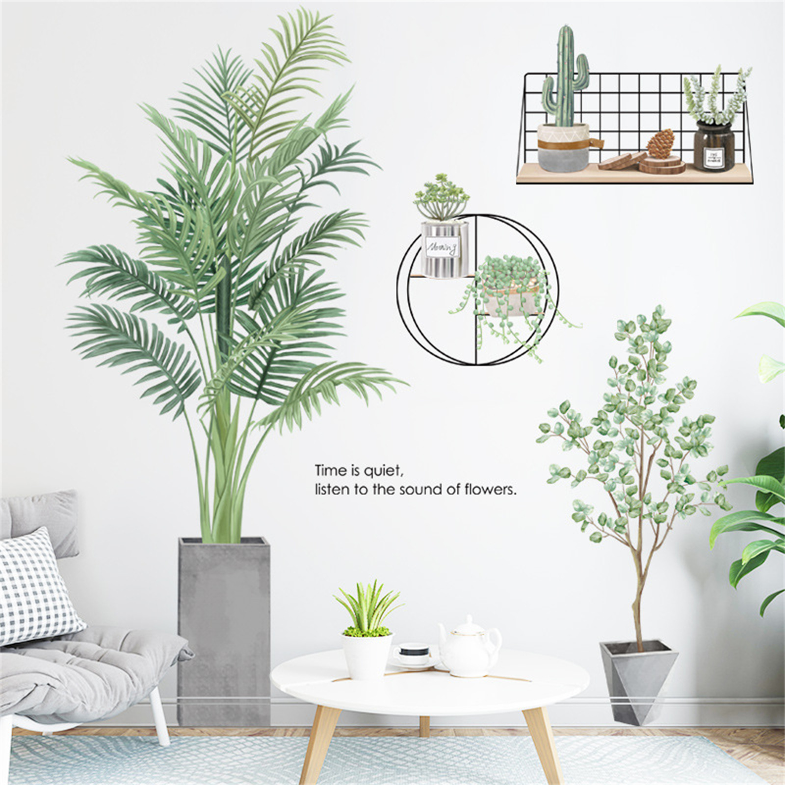 Tropical Green Plant Wall Stickers Living Room Bedroom Wall Decoration Background Stickers Self-adhesive Wallpaper Fresh Leaf Stickers