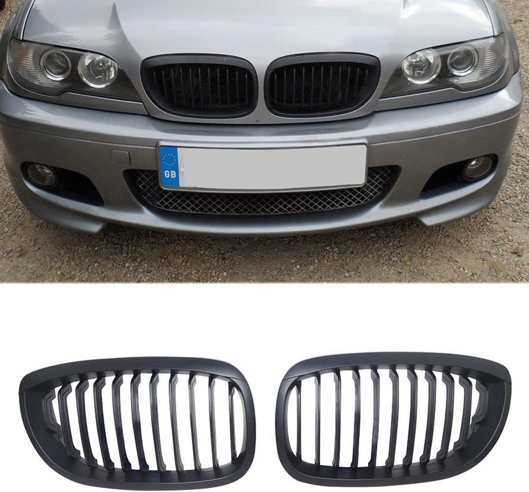 LEAVAN Front Kidney Bumper Grill for BMW 3 Series E46 4Door 2002-2005 matte Black