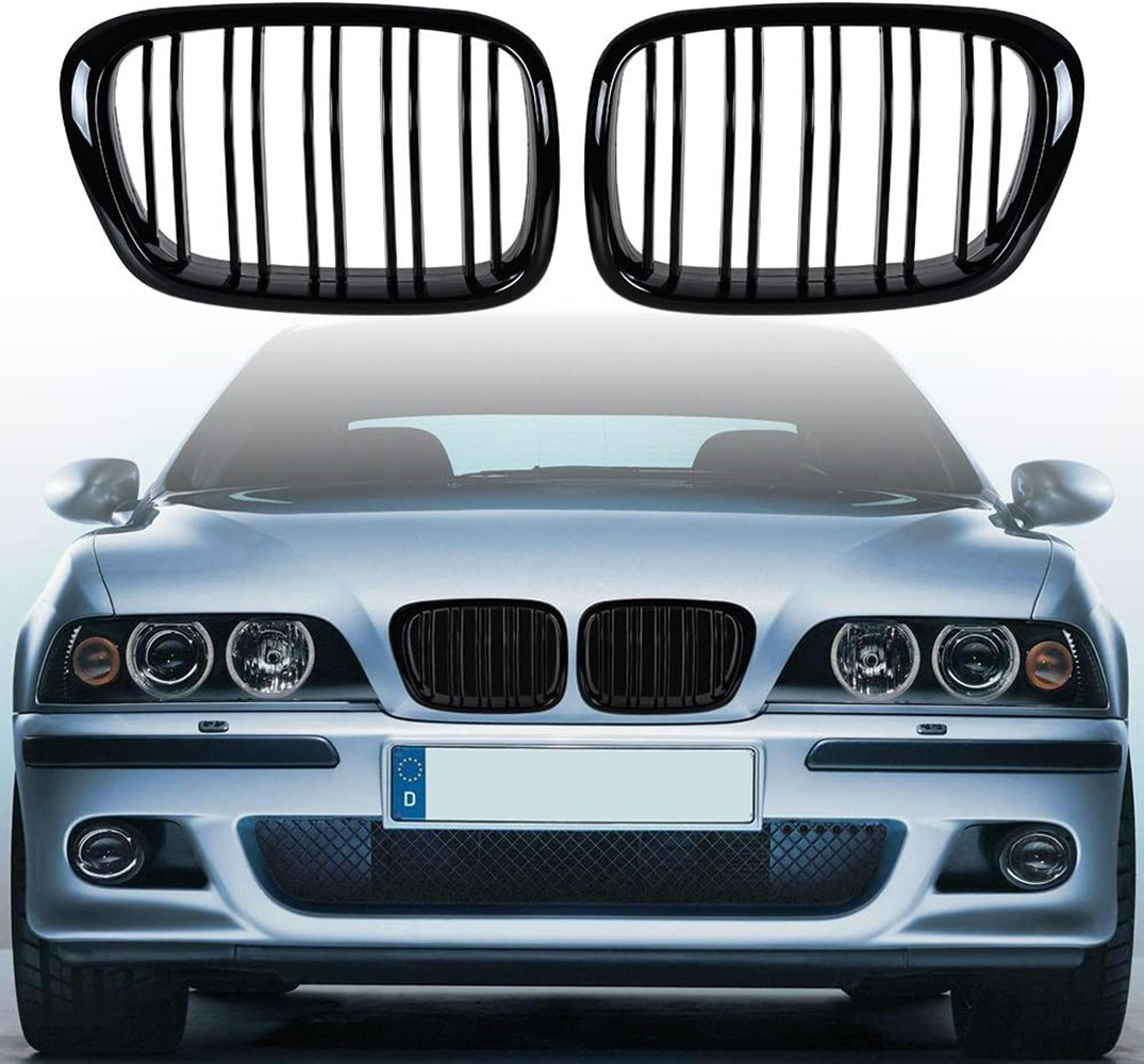 LEAVAN Pair Front Kidney Grille For BMW E39 5 Series 525i 530i 1997-2003 Gloss Black